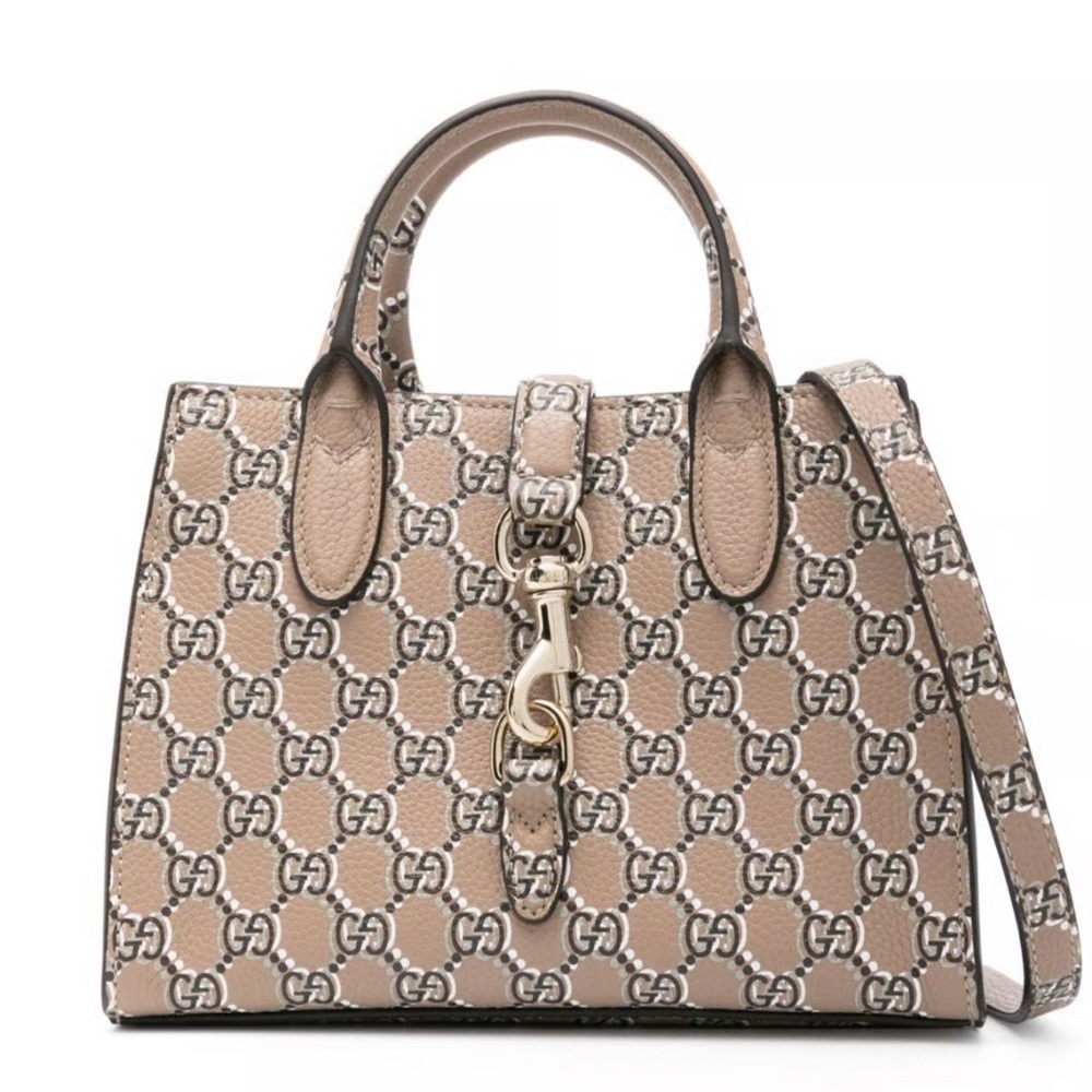 Gucci Jackie Shadow Small Tote – Beige GG Monogram with Pale Gold Hardware